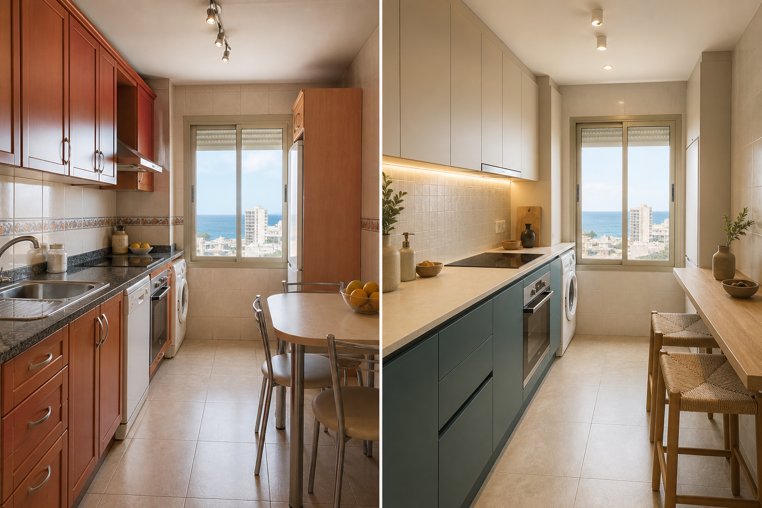 Cocina antes y después del proyecto de interiorismo