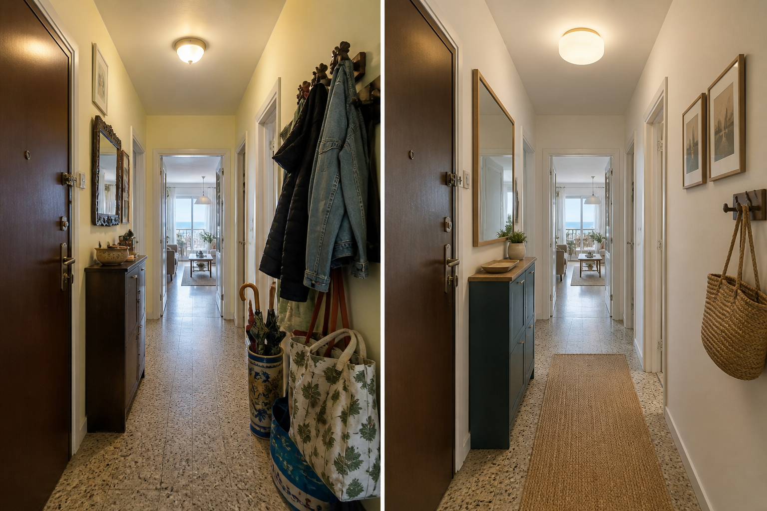 Recibidor antes y después de la puesta a punto: espacio despejado y más luz