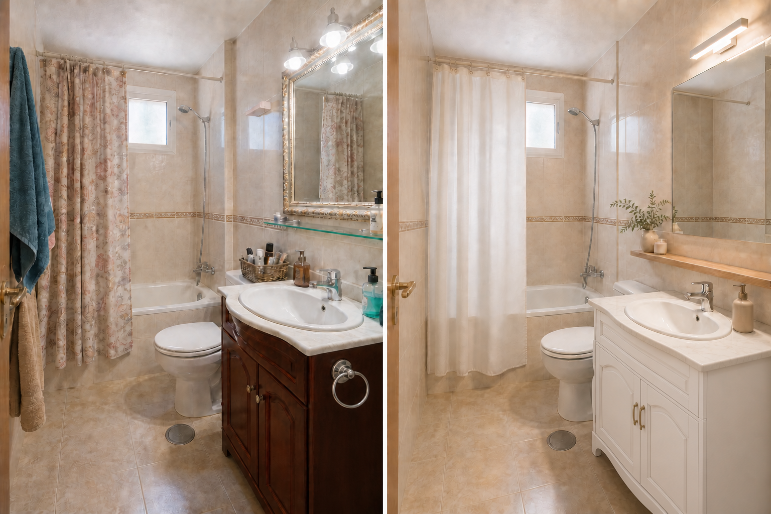 Baño antes y después de la puesta a punto: estética renovada sin reforma integral